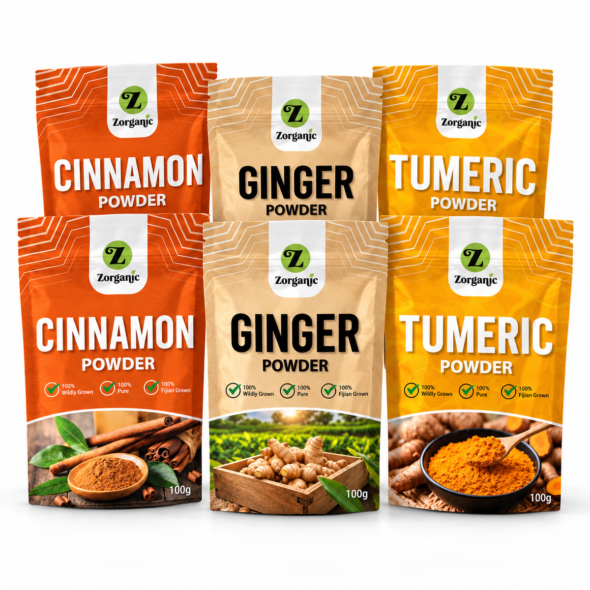 Zorganic Fiji Spice Value Bundle (6 Packets) - Cinnamon, Ginger & Turmeric
