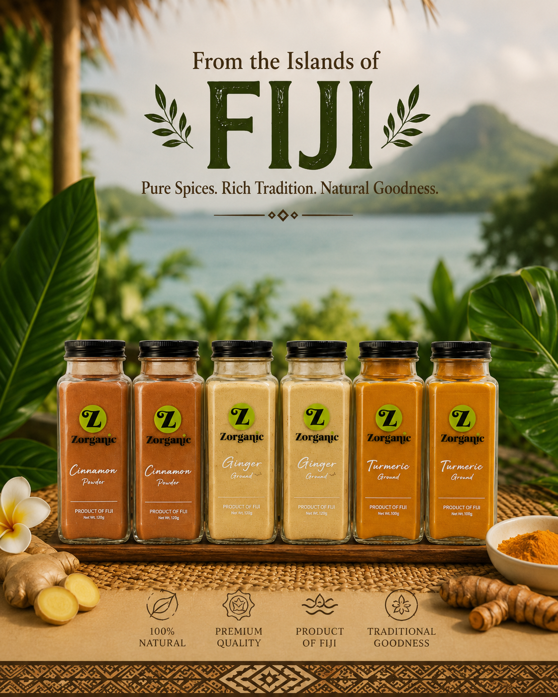 Zorganic Fiji Spice Value Bundle (6 JARS)  – Cinnamon, Ginger &amp; Turmeric