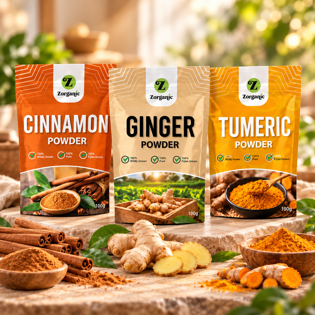 Zorganic Fiji Spice Value Bundle - 3 packets of Cinnamon, Ginger & Turmeric